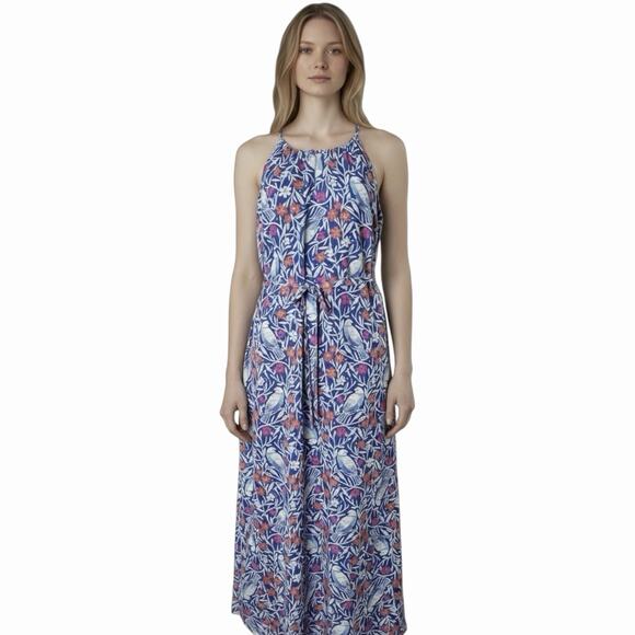Old Navy Women's Maxi Dress XS Blue Floral Bird Pattern Sleeveless Keyhole Lined - Picture 1 of 11